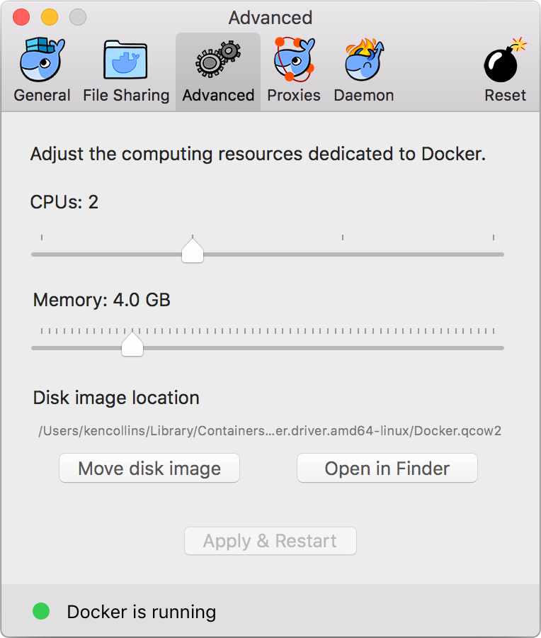 Docker Memory Resource Preferences